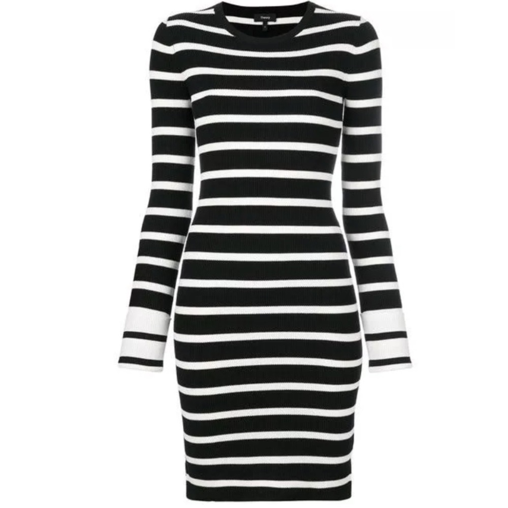 New Theory Striped Crewneck Sheath Fitted Dress Size Medium